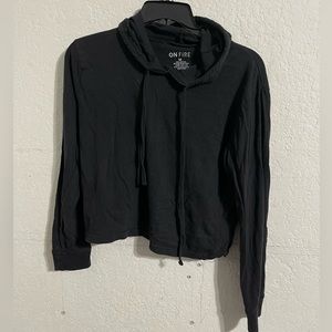 On Fire Womens Black Long Sleeve Hoodie Crop Top